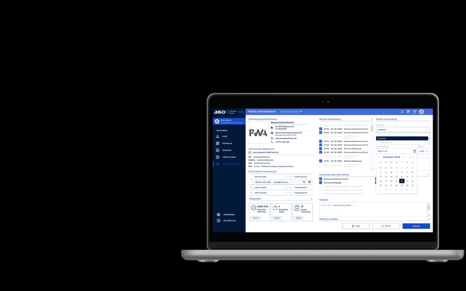 System CRM 360 - zrzut ekranu