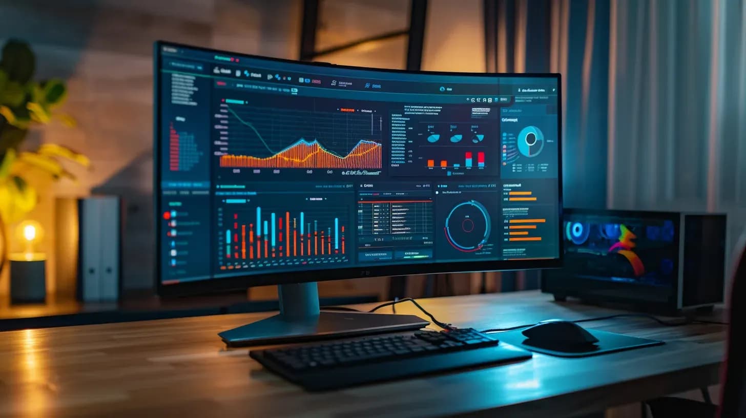 Nowoczesne stanowisko pracy z monitorem podczas wdrożenia systemu
