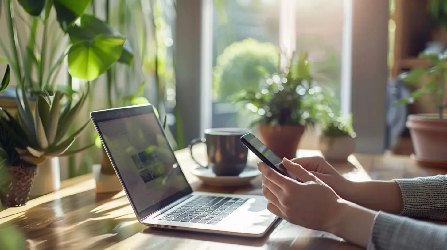 Praca z telefonem przy laptopie, responsywność strony