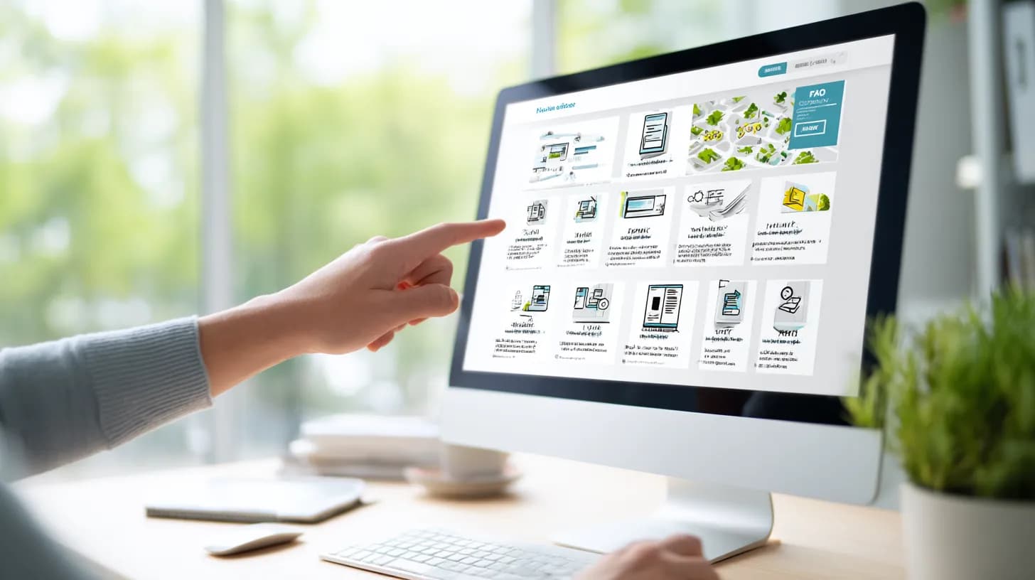 A hand pointing at a website design