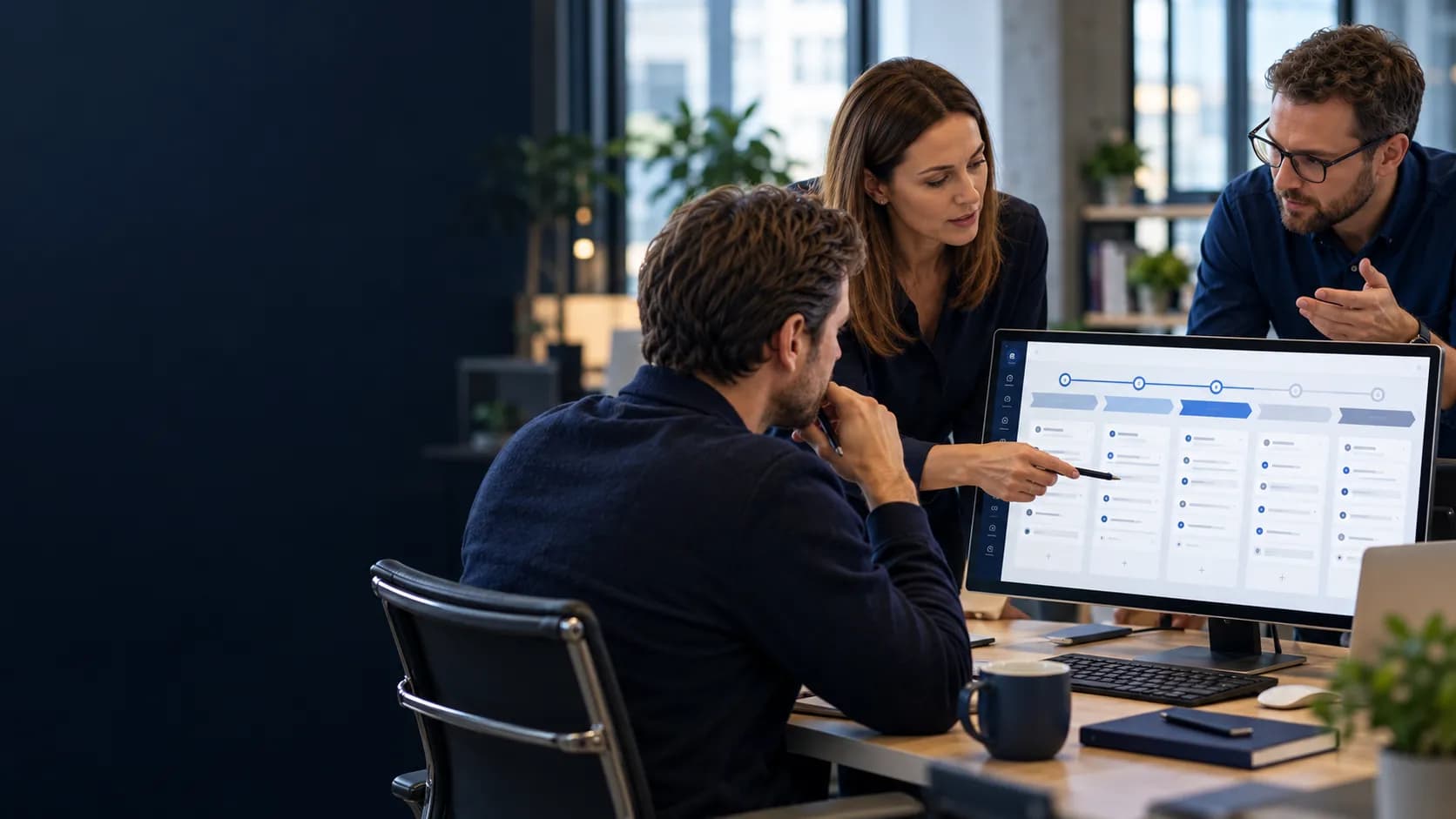 Zespół sprzedaży i delivery analizuje etapy obsługi klienta w systemie CRM.